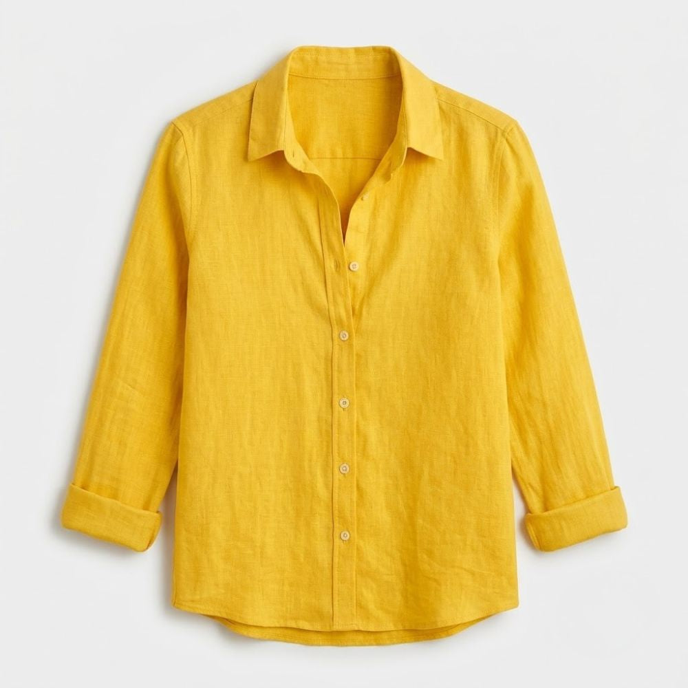 Camisa Linho Casual com Botões e Colarinho Clássico
