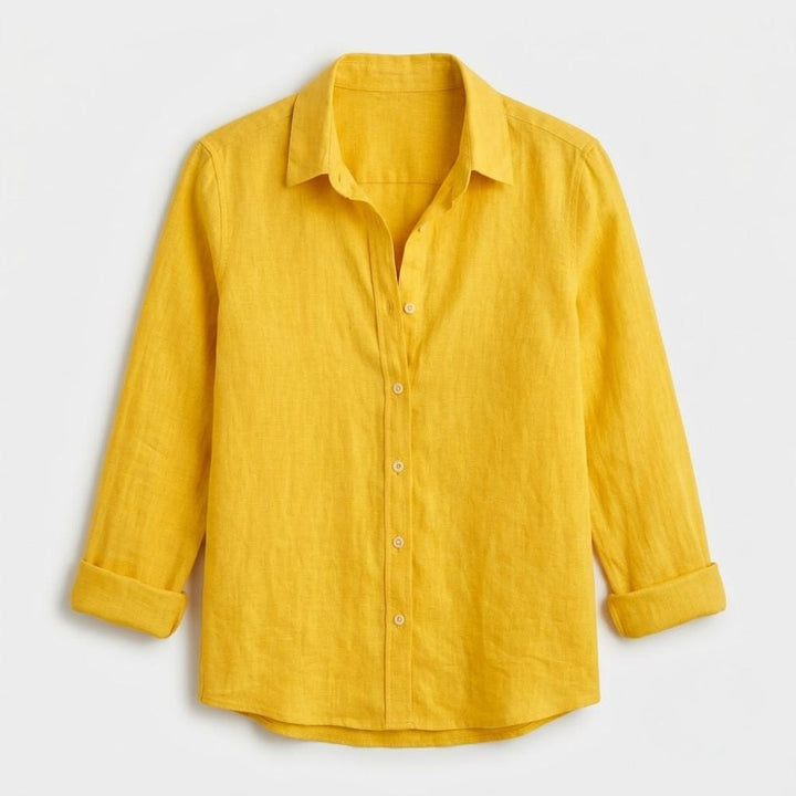Camisa Linho Casual com Botões e Colarinho Clássico