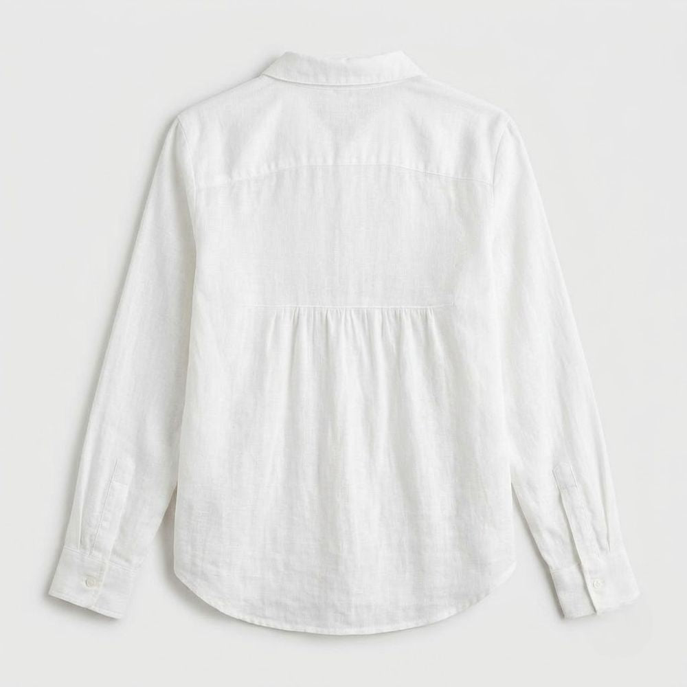 Camisa Linho Casual com Botões e Colarinho Clássico