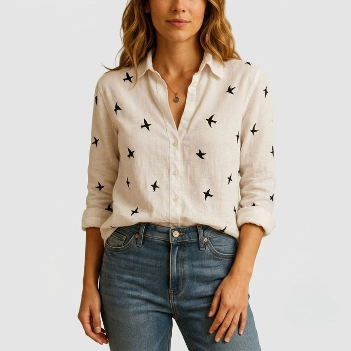 Camisa Linho Casual com Botões e Colarinho Clássico