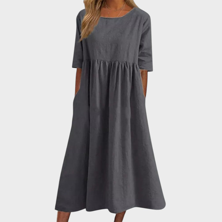 Lucia | Vestido de algodón con cuello redondo y detalle en la cintura