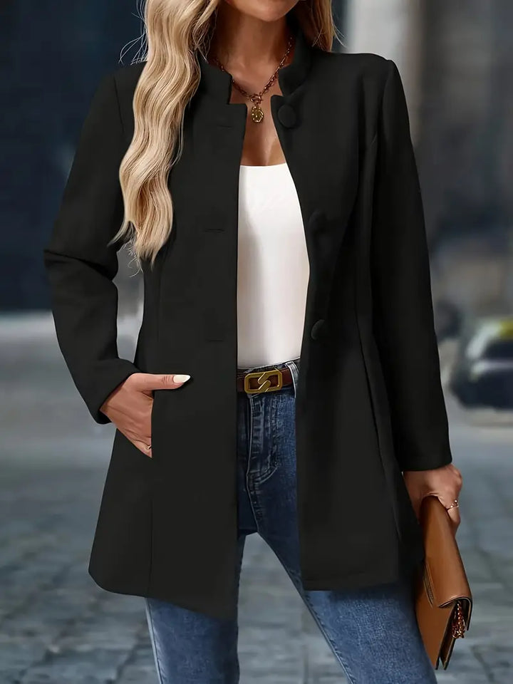 Casaco Sobretudo Feminino Corte Reto Elegante com Gola Subida