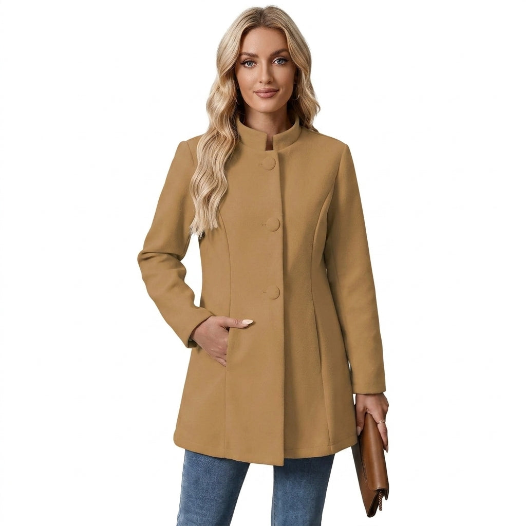 Casaco Sobretudo Feminino Corte Reto Elegante com Gola Subida