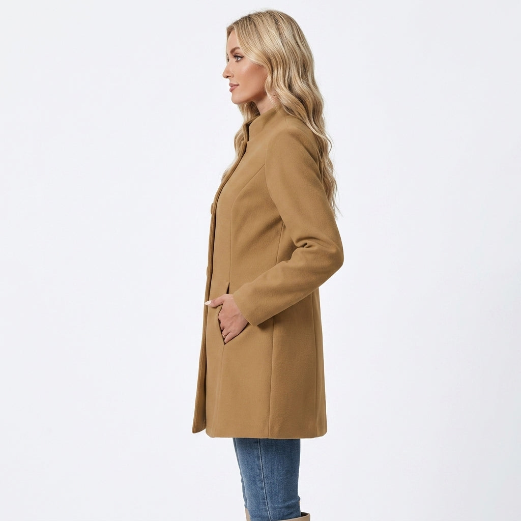 Casaco Sobretudo Feminino Corte Reto Elegante com Gola Subida