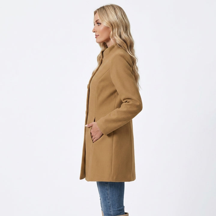 Casaco Sobretudo Feminino Corte Reto Elegante com Gola Subida