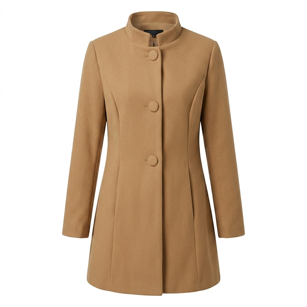 Casaco Sobretudo Feminino Corte Reto Elegante com Gola Subida