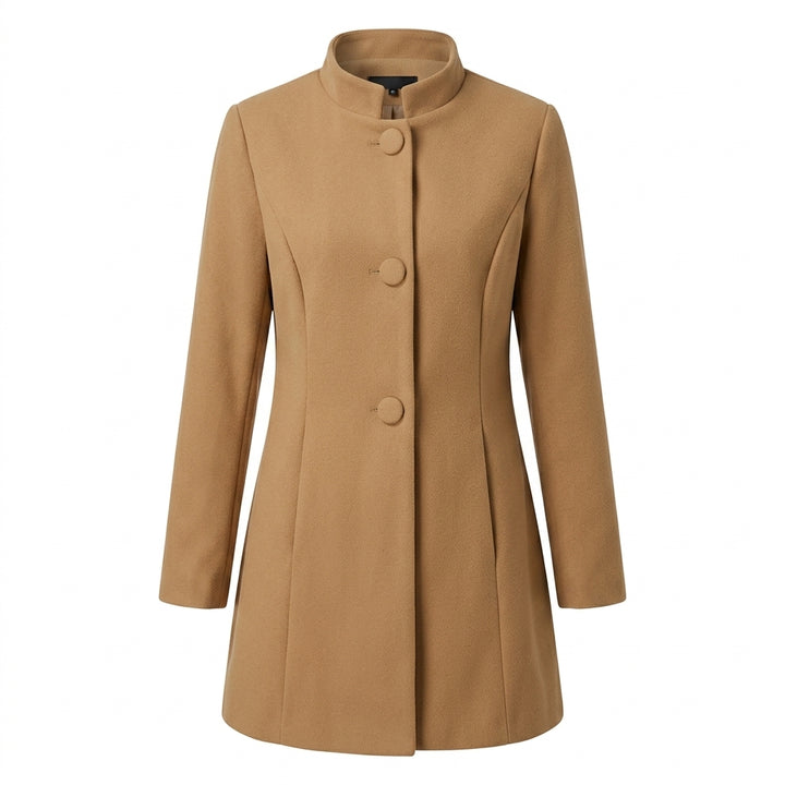 Casaco Sobretudo Feminino Corte Reto Elegante com Gola Subida