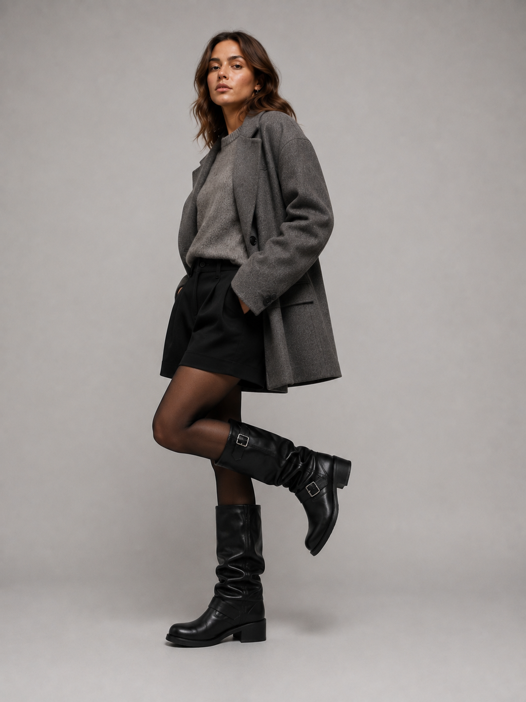Botas de Motociclista Femininas de Cano Alto – Botas de Salto Baixo com Detalhe de Fivela