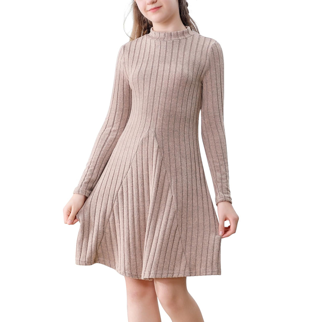 Vestidos Suéter TATAKERI para Meninas, Vestido de Malha para o Outono, Gola Alta Canelada, Manga Longa, para Meninas, Vestido de Inverno para Meninas Pequenas, Rosa