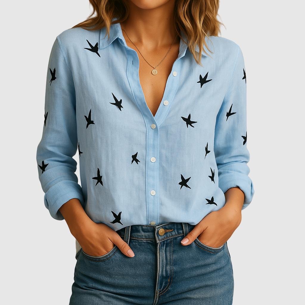 Camisa Linho Casual com Botões e Colarinho Clássico