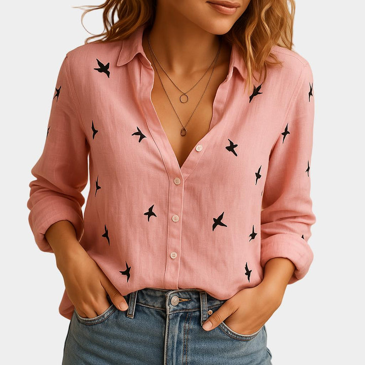 Camisa Linho Casual com Botões e Colarinho Clássico