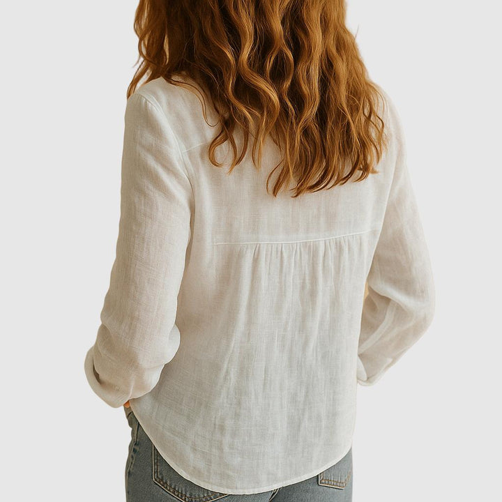 Camisa Linho Casual com Botões e Colarinho Clássico