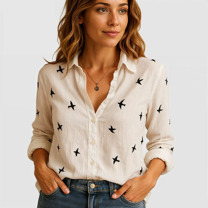 Camisa Linho Casual com Botões e Colarinho Clássico